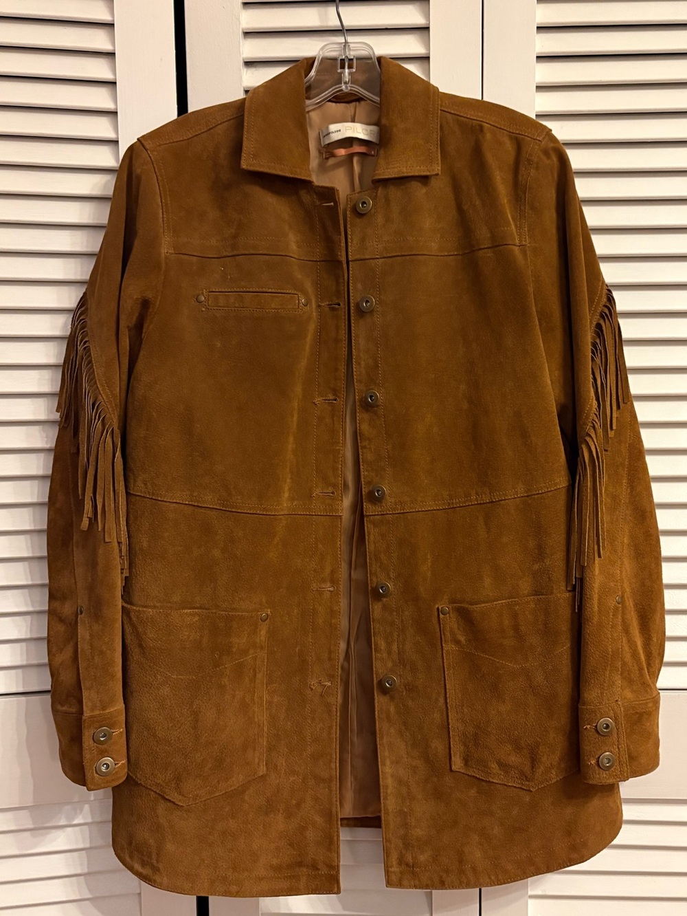 Women’s Brown Suede Fringe Jacket. Anthropologie Pilcro